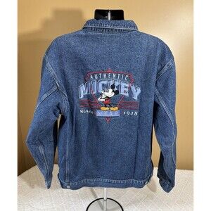 Vtg 90s Disney Catalog Mickey Gear Denim Jacket 2 Sided Embroidered Mens Size L